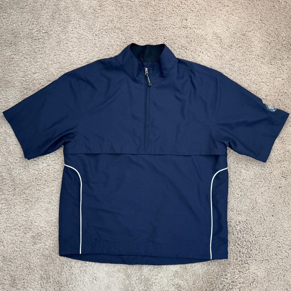 Cutter & Buck‎ WindTec Golf Pullover Mens L Navy S/S Jacket GCA 100 Sleece Patch
